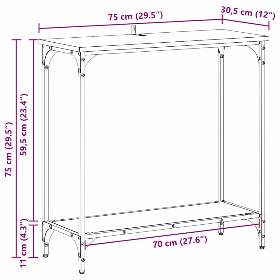 Table console Chêne noir 75 x 30.5 x 75 cm Bois d'ingénierie - 11