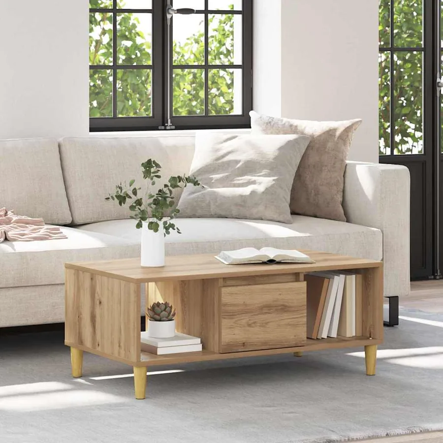 Table basse Chêne artisanal 90 x 50 x 26,5 cm Bois d'ingénierie