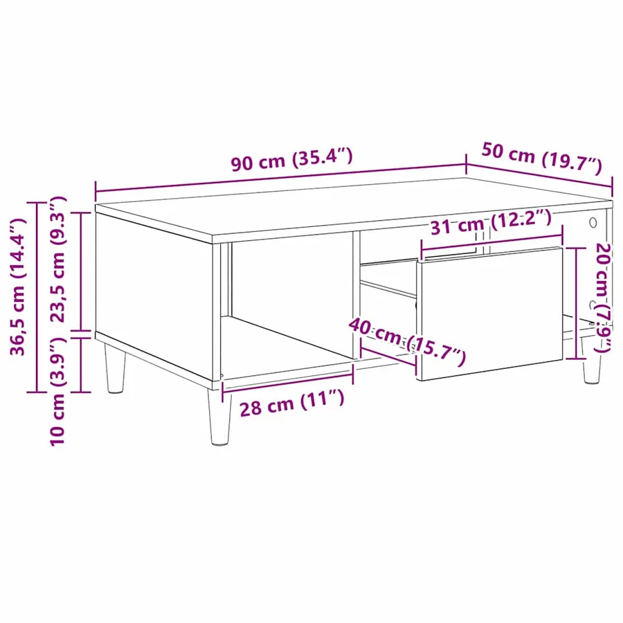 Table basse Chêne artisanal 90 x 50 x 26,5 cm Bois d'ingénierie - 13