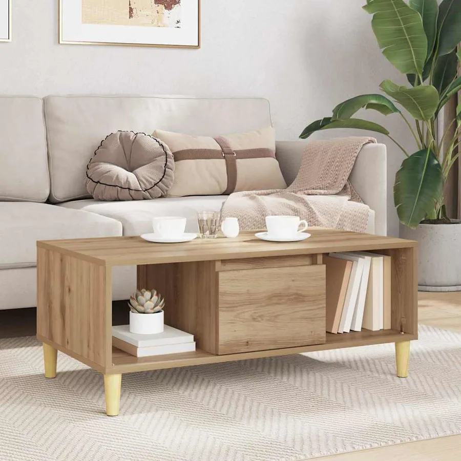 Table basse Chêne artisanal 90 x 50 x 26,5 cm Bois d'ingénierie - 4
