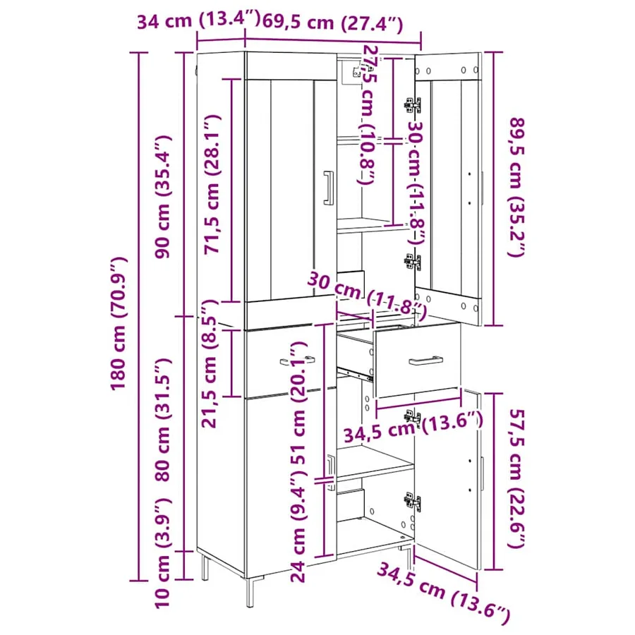 Haut Armoire 2 pcs Chêne artisanal 69,5 x 34 x 180 cm - 15