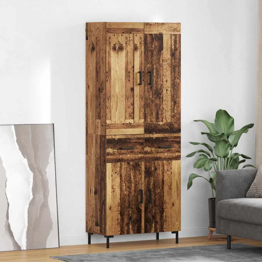 Haut Armoire avec tiroir 2 pcs Bois Ancien Bois d'ingénierie