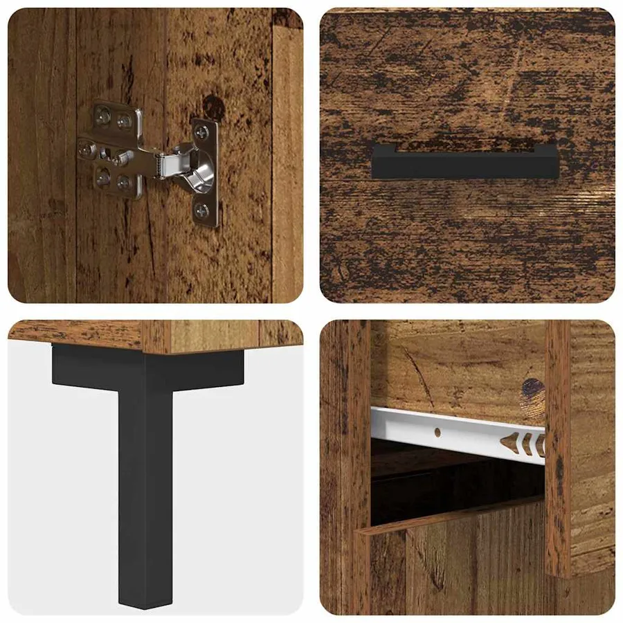Haut Armoire avec tiroir 2 pcs Bois Ancien Bois d'ingénierie - 11