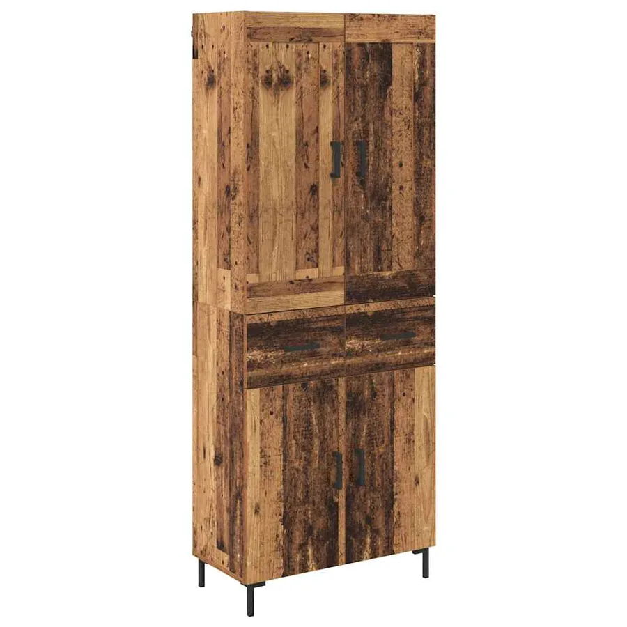 Haut Armoire avec tiroir 2 pcs Bois Ancien Bois d'ingénierie - 2