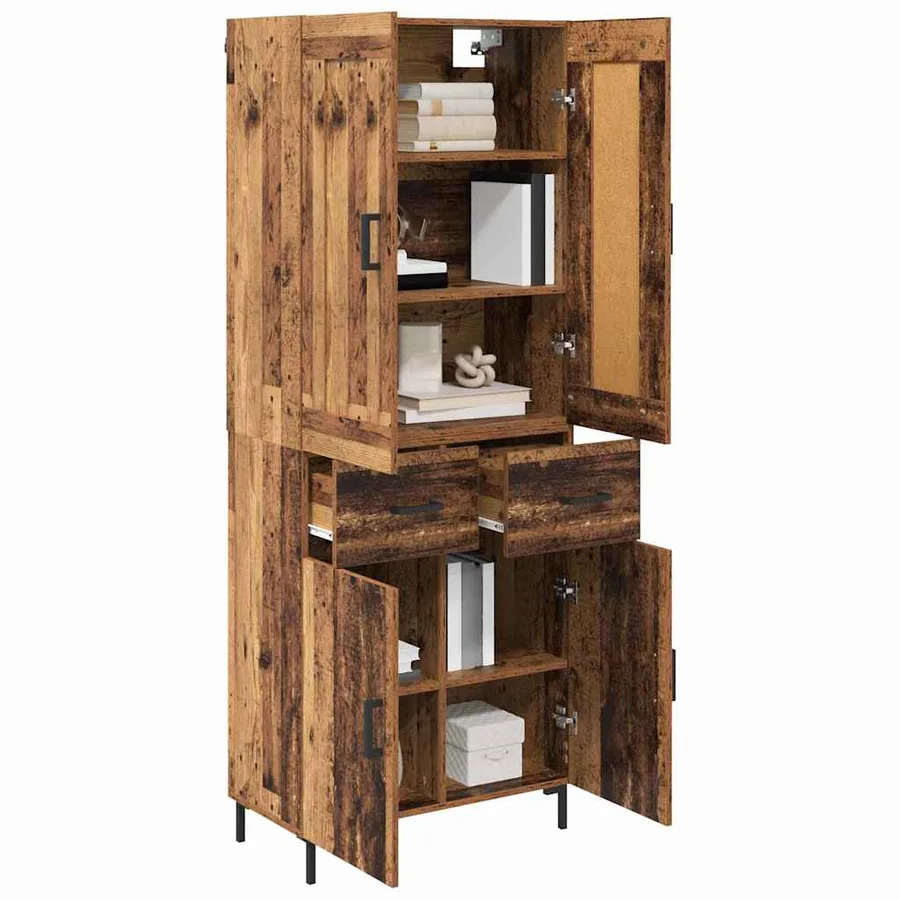 Haut Armoire avec tiroir 2 pcs Bois Ancien Bois d'ingénierie - 3