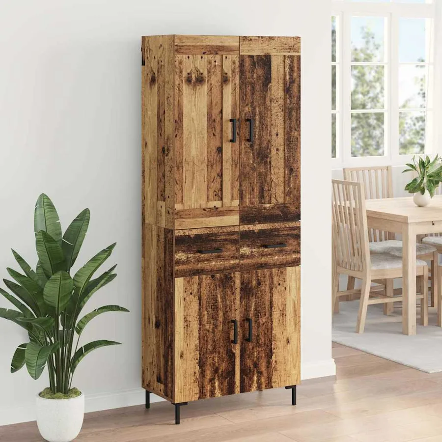 Haut Armoire avec tiroir 2 pcs Bois Ancien Bois d'ingénierie - 4