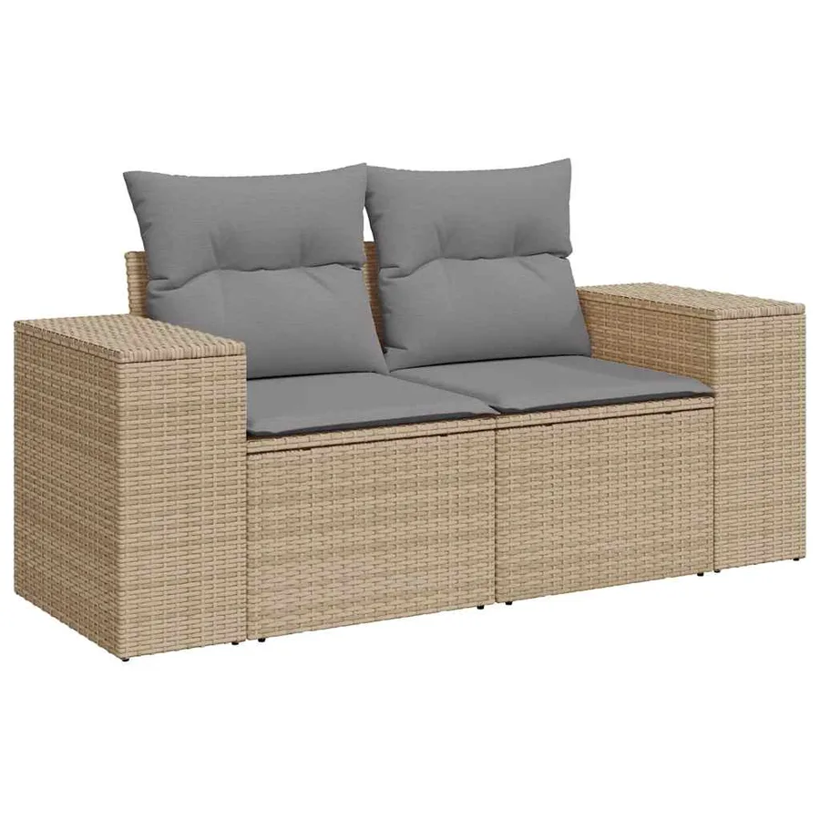 Canapé de jardin avec coussins 2 places beige résine tressée - 2