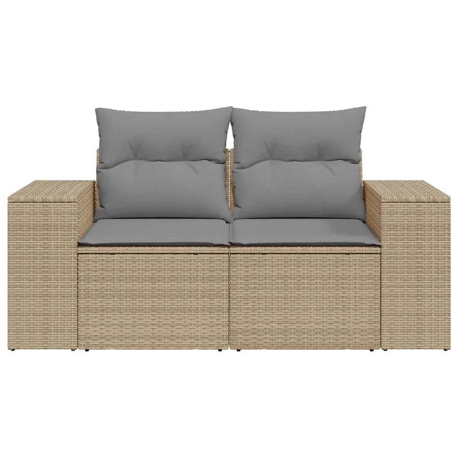 Canapé de jardin avec coussins 2 places beige résine tressée - 4