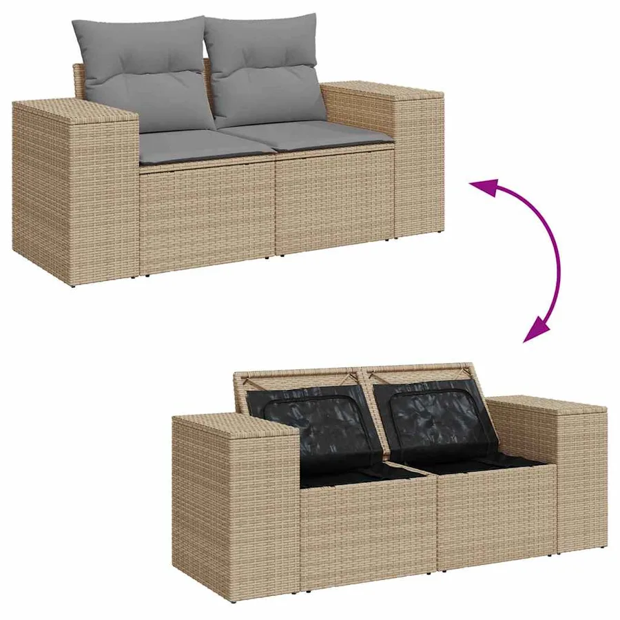 Canapé de jardin avec coussins 2 places beige résine tressée - 9