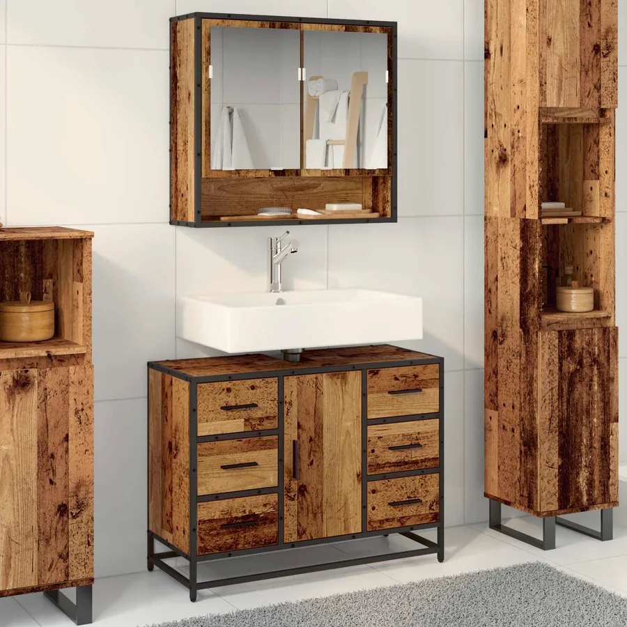 Cabinet de salle de bain avec porte Bois Ancien 80 x 33 x 60 cm