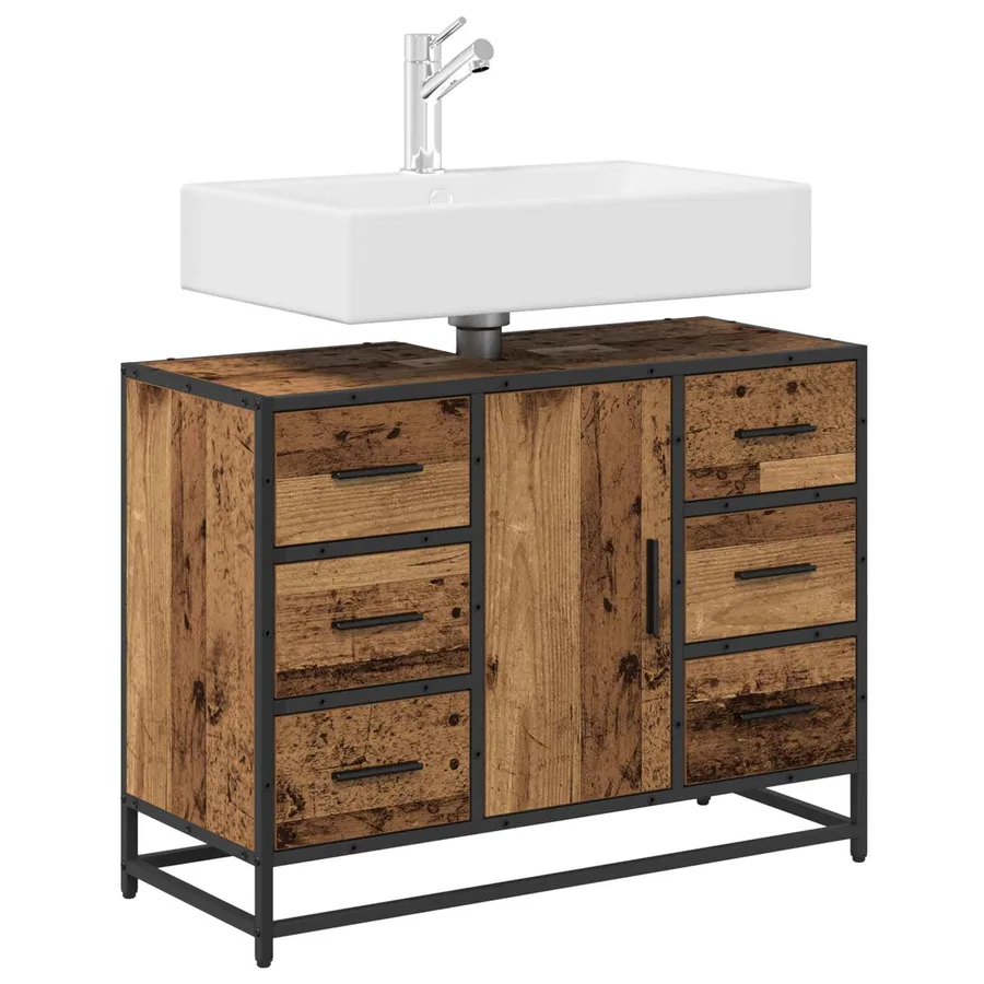 Cabinet de salle de bain avec porte Bois Ancien 80 x 33 x 60 cm - 3
