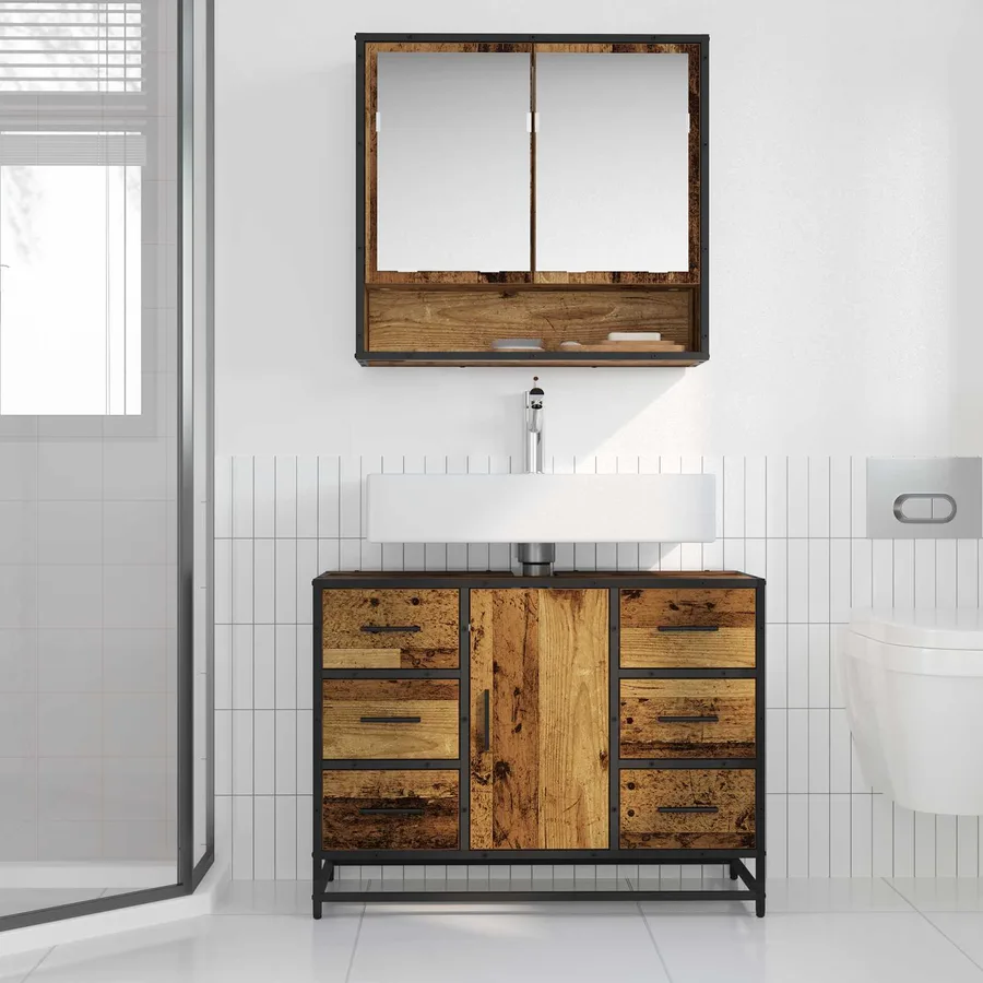 Cabinet de salle de bain avec porte Bois Ancien 80 x 33 x 60 cm - 4