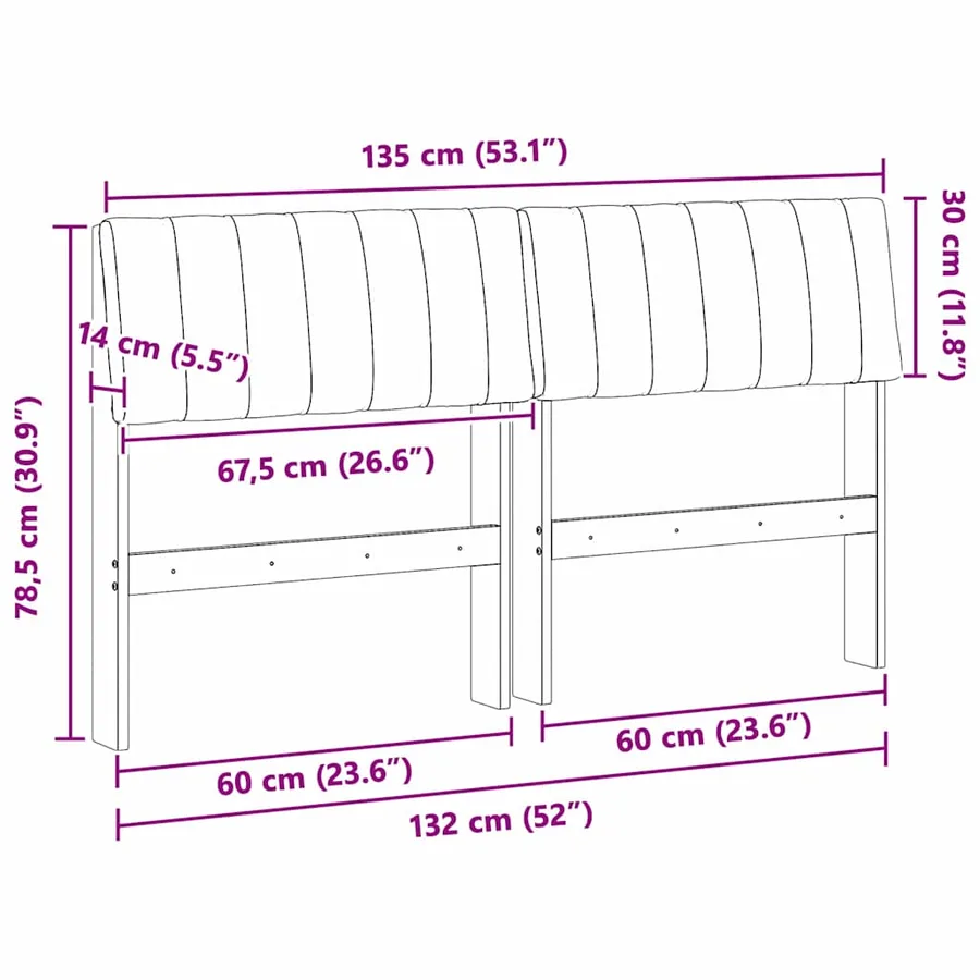 Tête de lit capitonnée Taupe 135 cm Pin massif - 11
