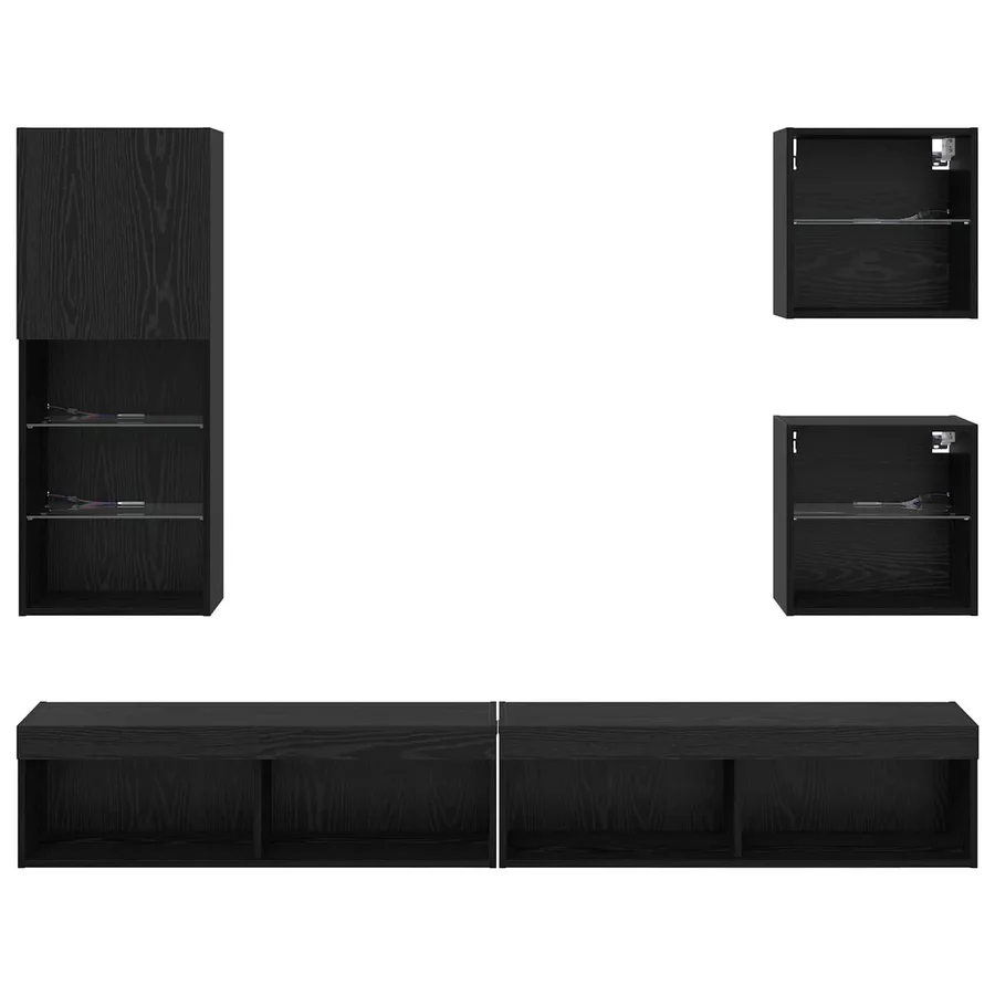 Unités murales TV avec LED 5 pcs Chêne noir Bois d'ingénierie - 10