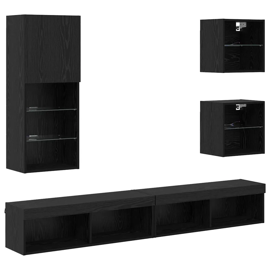Unités murales TV avec LED 5 pcs Chêne noir Bois d'ingénierie - 2