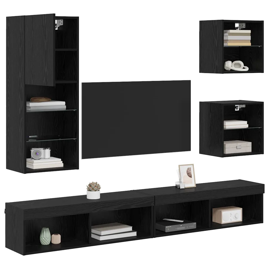 Unités murales TV avec LED 5 pcs Chêne noir Bois d'ingénierie - 3