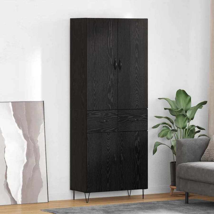 Haut Armoire 2 pcs Chêne noir Bois d'ingénierie et verre