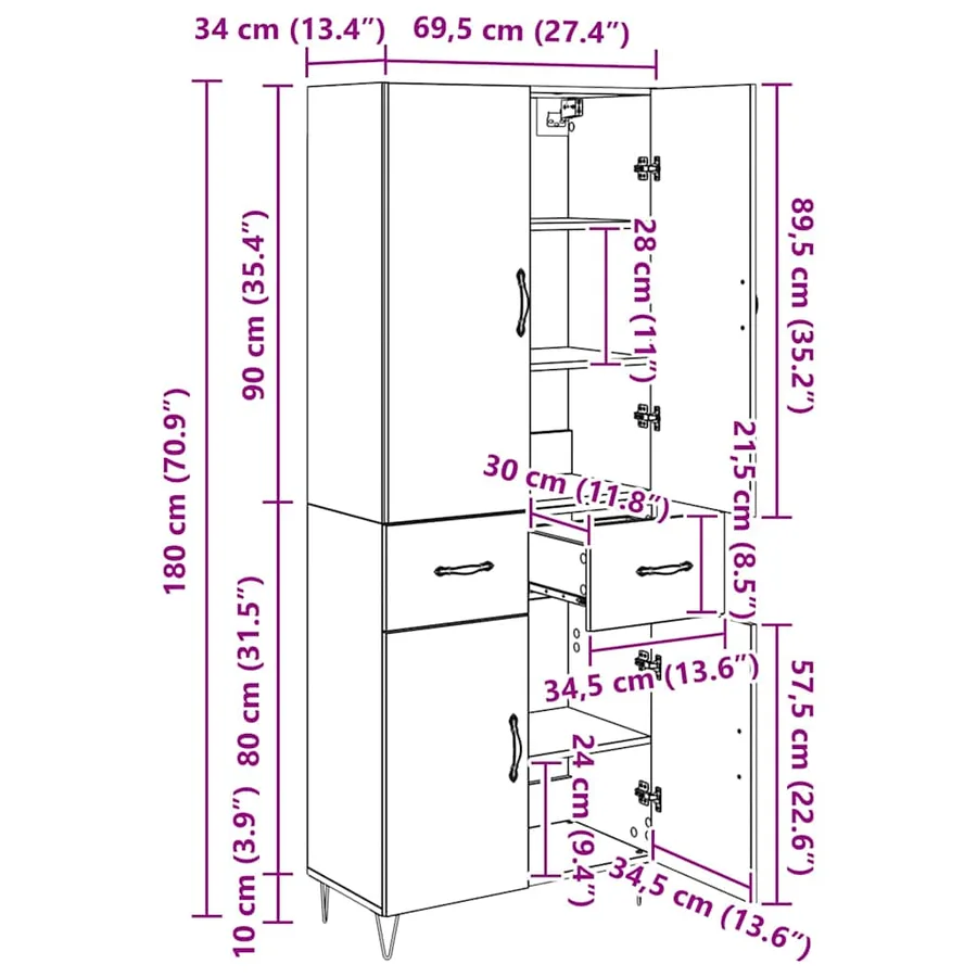 Haut Armoire 2 pcs Chêne noir Bois d'ingénierie et verre - 14