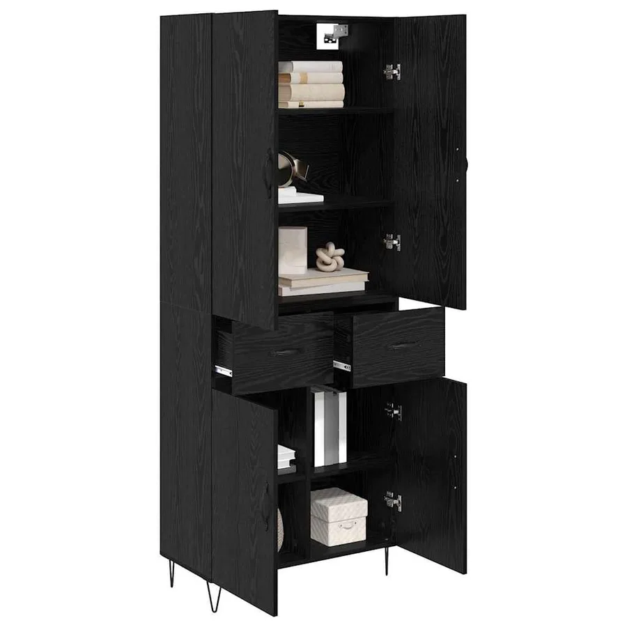 Haut Armoire 2 pcs Chêne noir Bois d'ingénierie et verre - 3
