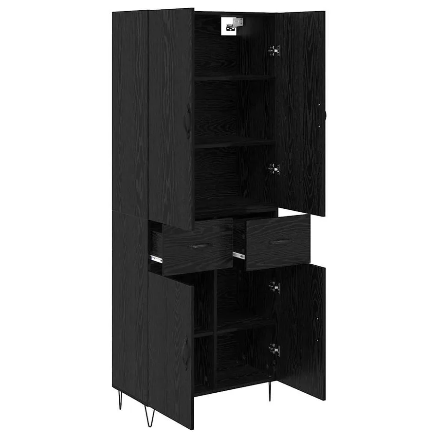 Haut Armoire 2 pcs Chêne noir Bois d'ingénierie et verre - 5