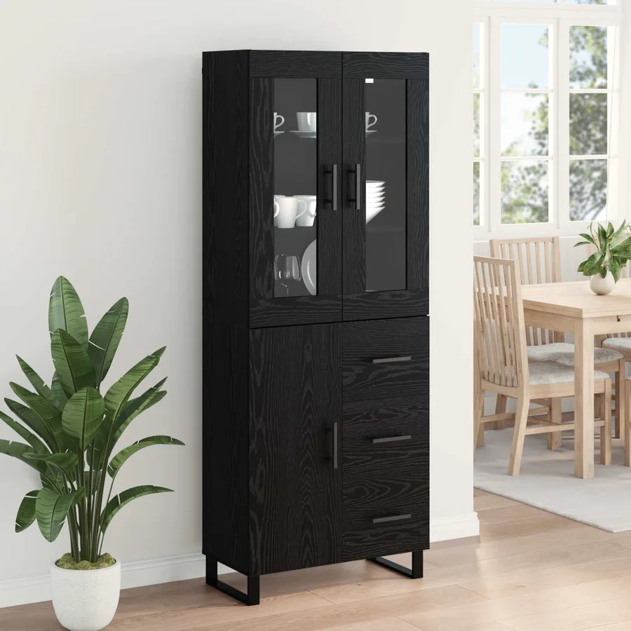 Haut Armoire 2 pcs Chêne noir Bois Aggloméré et Verre - 4
