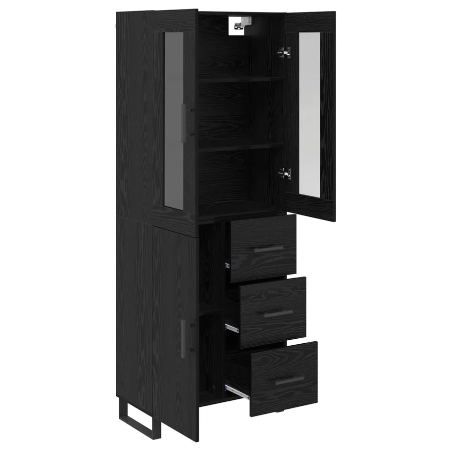 Haut Armoire 2 pcs Chêne noir Bois Aggloméré et Verre - 5