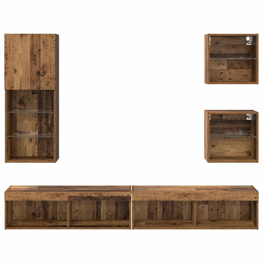 Unités murales TV avec LED 5 pcs Bois Ancien Bois d'ingénierie - 8