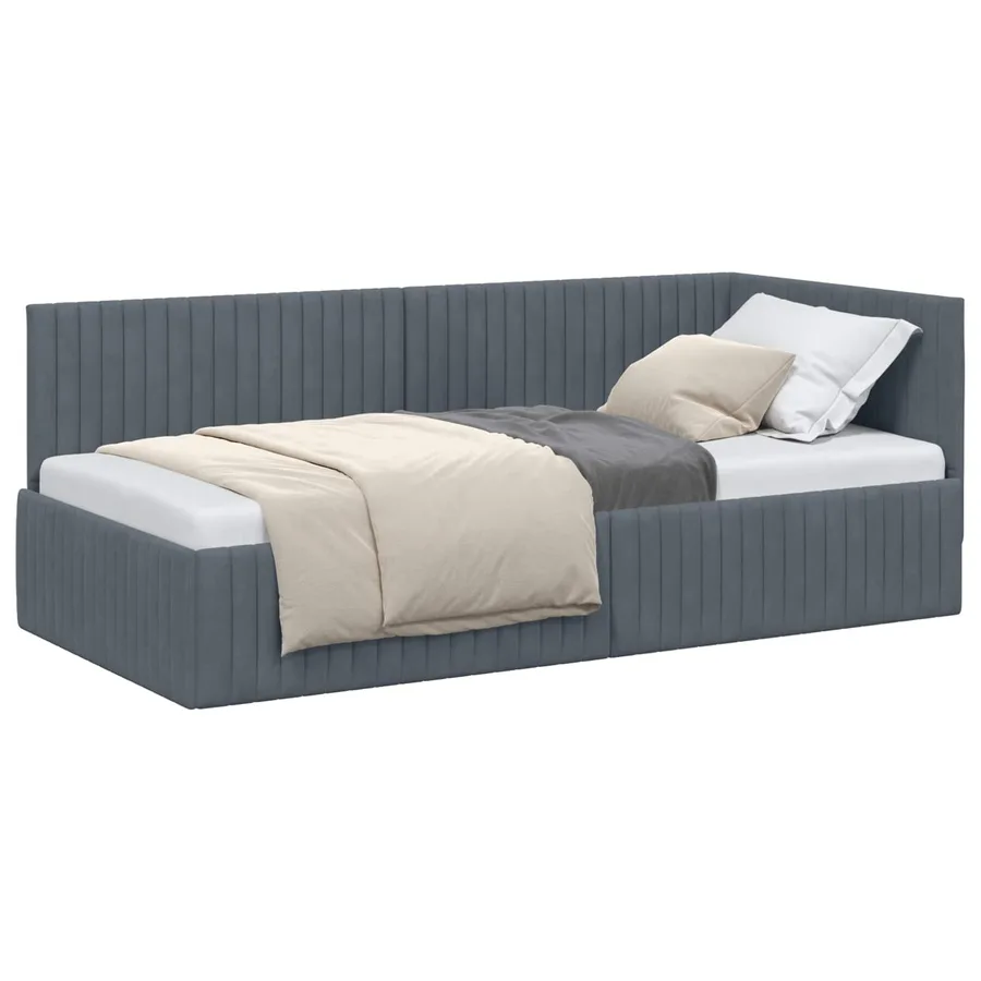 Cadre de lit d'angle Gris foncé 90 cm x 200 cm Velours - 2