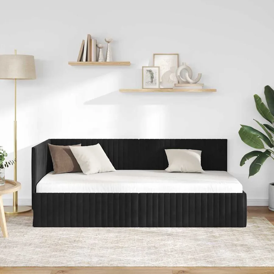Cadre de lit d'angle Noir 90 cm x 200 cm Velours - 3
