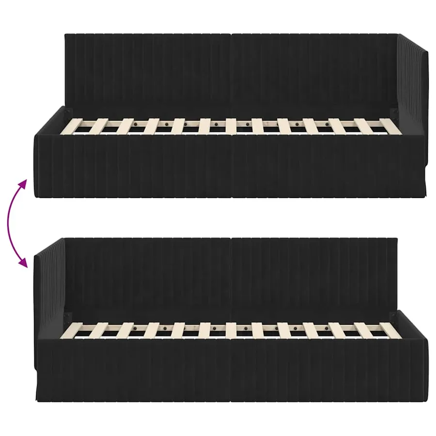 Cadre de lit d'angle Noir 90 cm x 200 cm Velours - 9