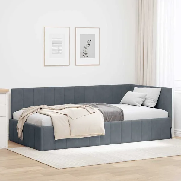 Cadre de lit d'angle Gris foncé 90 cm x 200 cm Velours
