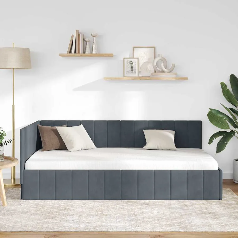Cadre de lit d'angle Gris foncé 90 cm x 200 cm Velours - 3
