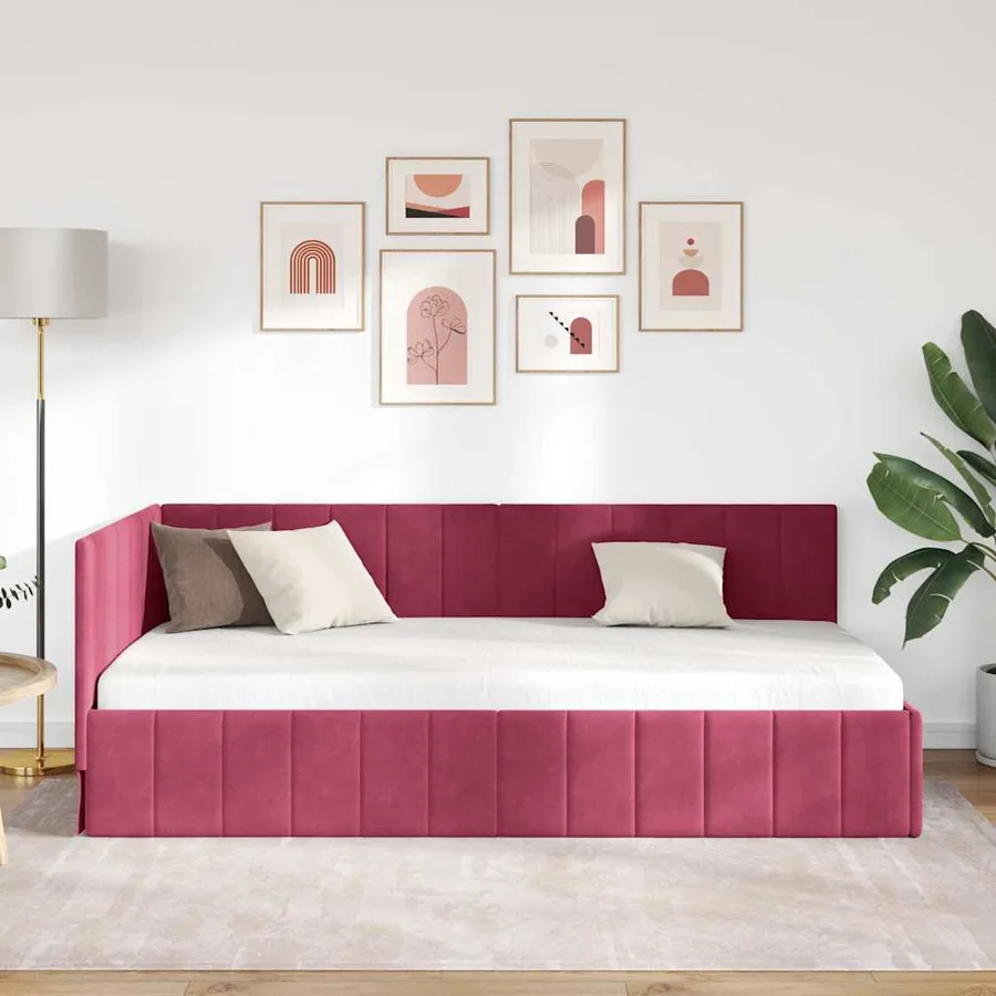 Cadre de lit d'angle Bordeaux 90 cm x 190 cm Velours - 3