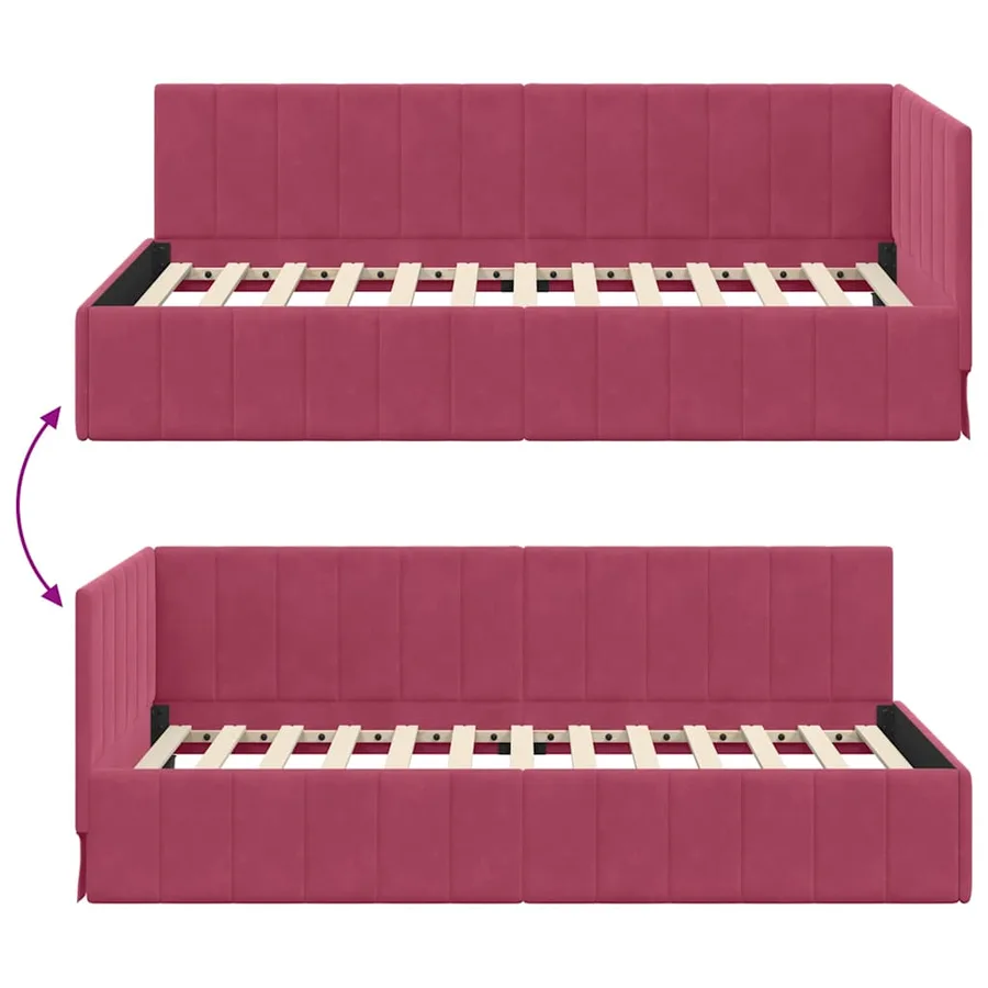 Cadre de lit d'angle Bordeaux 90 cm x 190 cm Velours - 9