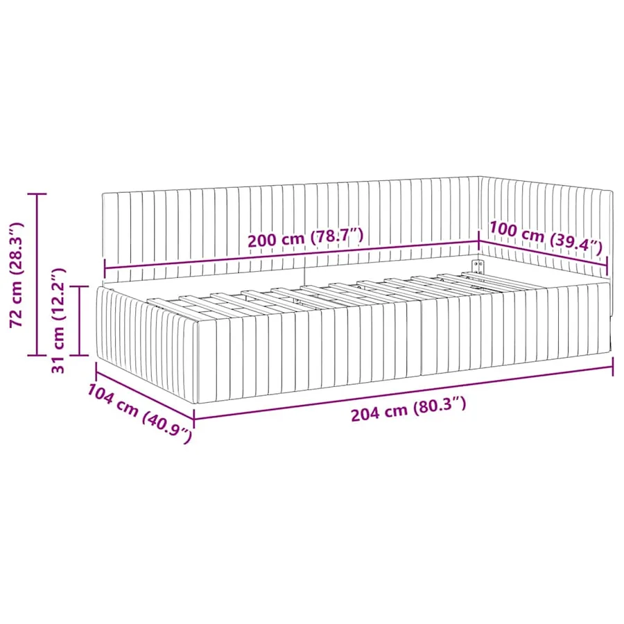 Cadre de lit d'angle Turquoise 100 cm x 200 cm Velours - 11