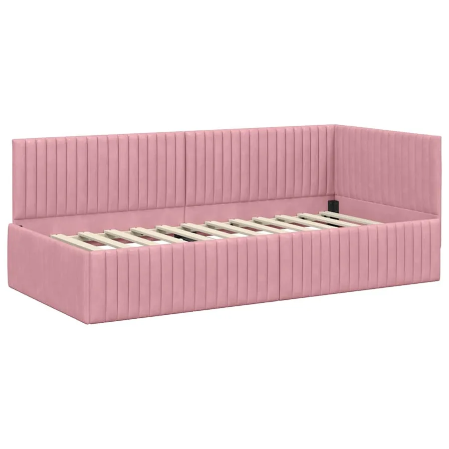 Cadre de lit d'angle Rose 90 cm x 190 cm Velours - 4