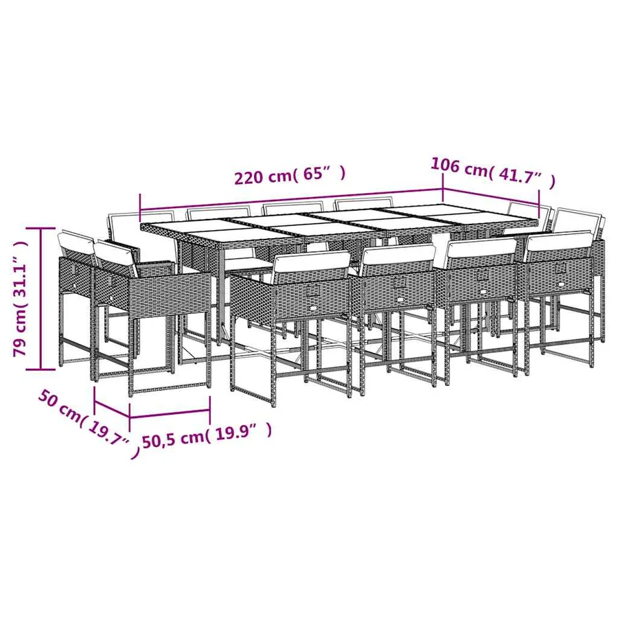 Ensemble à manger de jardin coussins 13 pcs gris résine tressée - 5