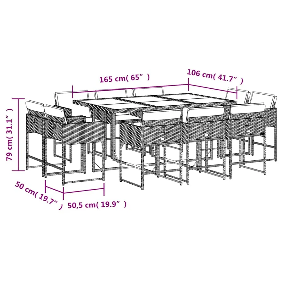 Ensemble à manger de jardin 11pcs avec coussins gris poly rotin - 5