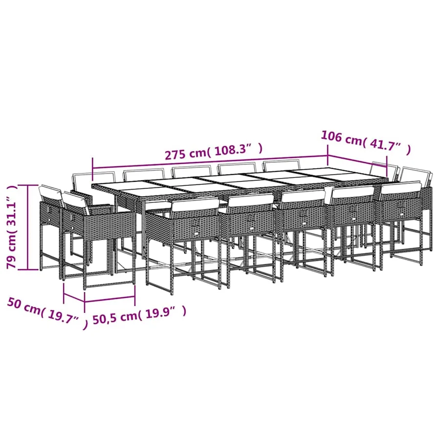 Ensemble à manger de jardin 15 pcs coussins noir résine tressée - 5