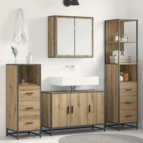 Ensemble de mobilier de salle de bain 4 pc Chêne artisanal