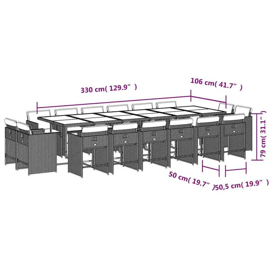 Ensemble à manger de jardin et coussins 17 pcs marron rotin - 8