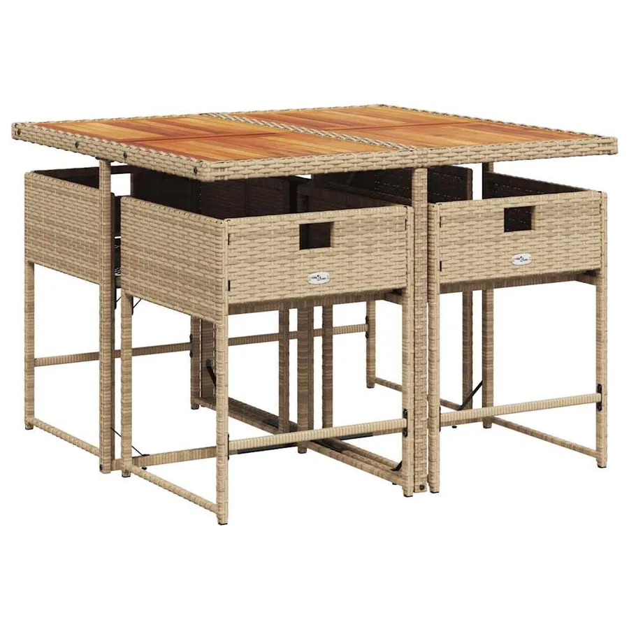 Ensemble à manger de jardin avec coussins 5pcs Beige poly rotin - 3