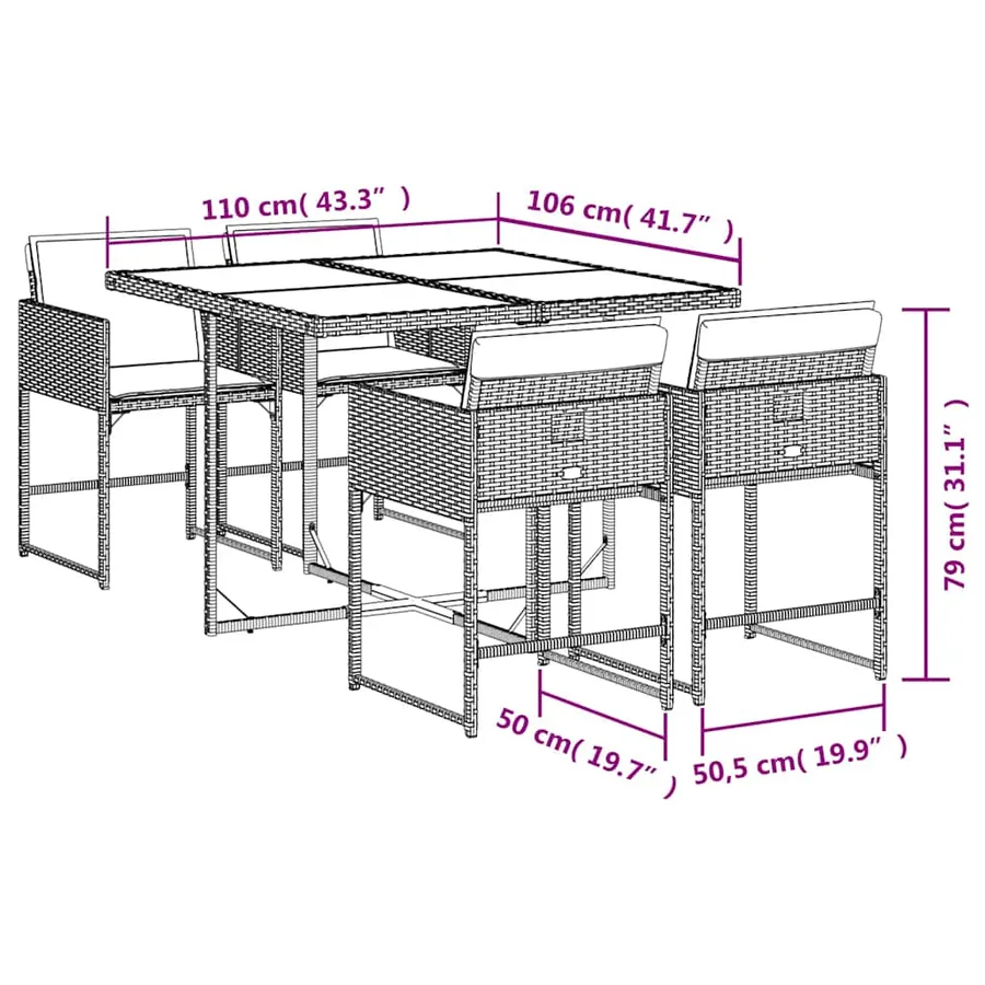 Ensemble à manger de jardin avec coussins 5pcs Beige poly rotin - 6