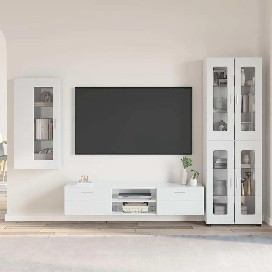 Ensemble meuble TV avec tiroir FLORIN 3 pcs Blanc brillant
