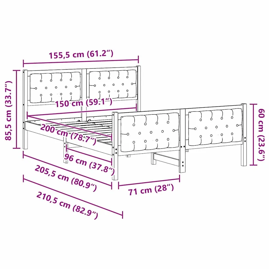 Cadre de lit Gris foncé 150 x 200 cm Pin massif - 11