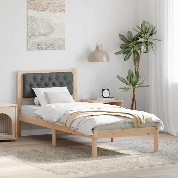 Cadre de lit avec tête de lit Gris foncé 90 x 190 cm Pin massif