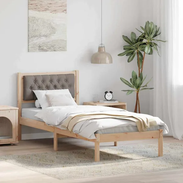 Cadre de lit avec tête de lit Taupe 90 x 190 cm Pin massif