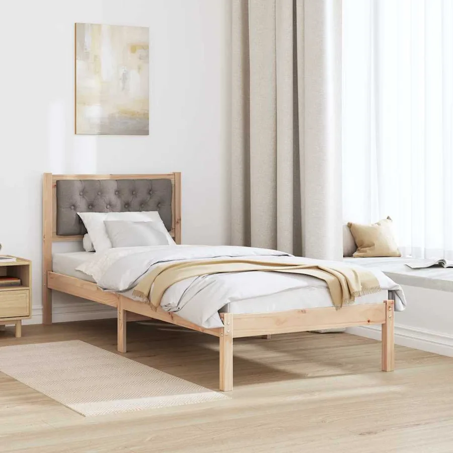 Cadre de lit avec tête de lit Taupe 90 x 190 cm Pin massif - 4