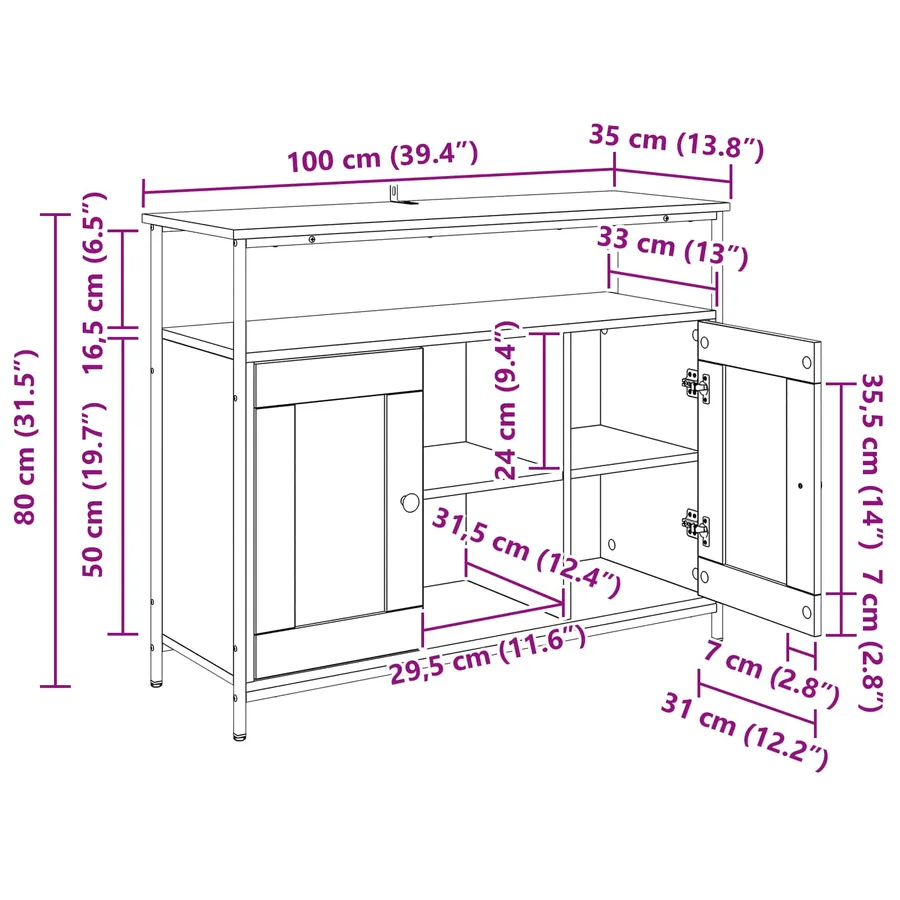 Buffet Bois Ancien 100 x 35 x 80 cm Bois d'ingénierie - 14