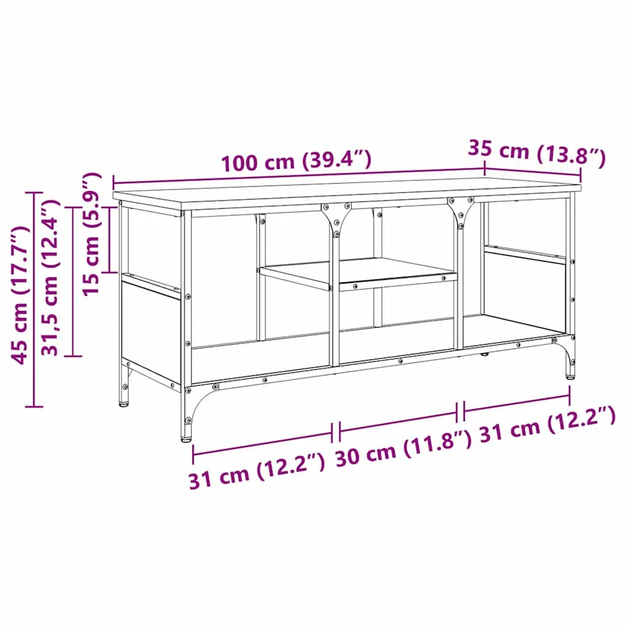 Meuble TV Bois Ancien 100 x 35 x 45 cm Bois d'ingénierie et fer - 11
